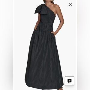 Donna Karan Black One-Shoulder Maxi Gown with Bow Detail
